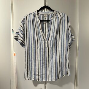 a new day Striped Blouse in Blue, Black, and White Large Linen Blend Blouse
